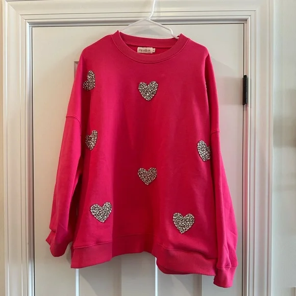 IVY CITY CO JEWEL HEART SWEATSHIRT IN PINK - Picture 2 of 4
